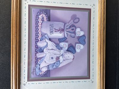 Vintage Pat Pearson "Spoons" Wood Framed Kitchen Art Print 1990 Hearts Decor