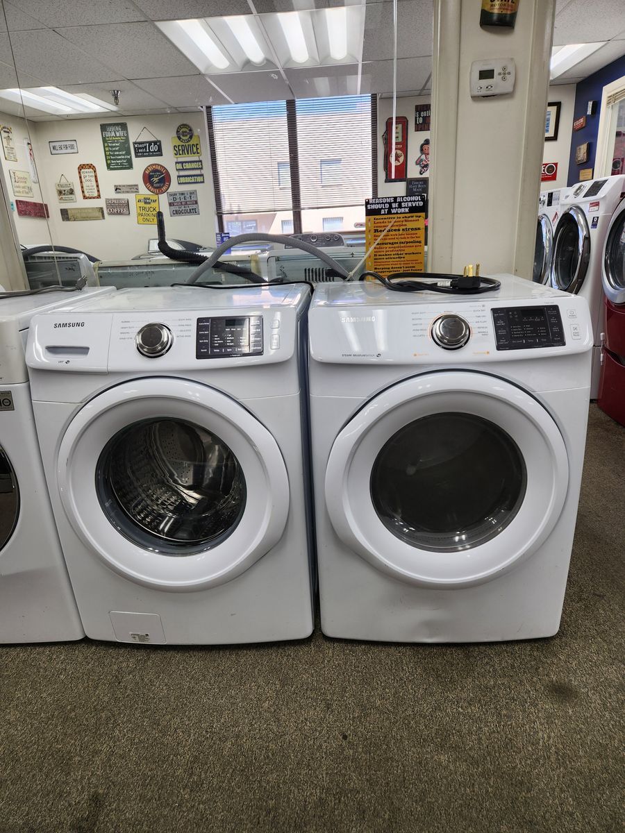 Samsung White Front Load Washer & Electric Dryer Set - Steam, SmartCare, VRT Plus Technology