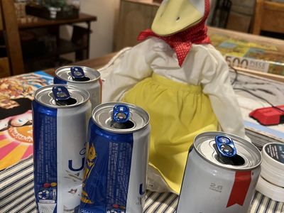 *has a drinking problem. Goose Figurine Dressed in Outfit with Red Headscarf and Yellow Apron