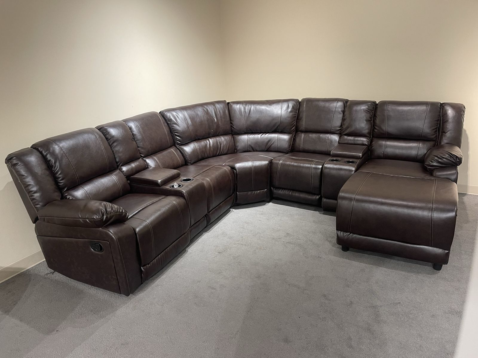 Brown Massage Push Back Reclining Sectional Sofa with Cupholders