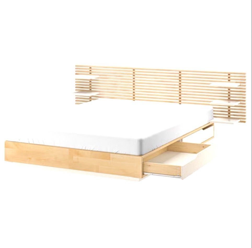 IKEA MANDAL Queen Bed Frame + Headboard with Storage - $100