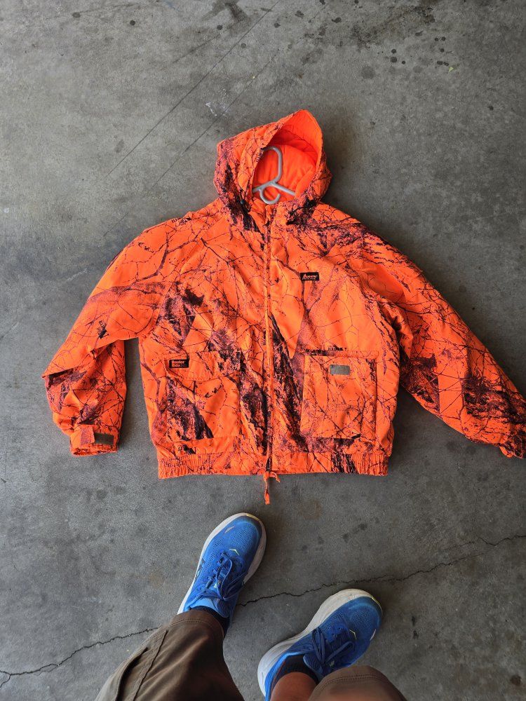 Blaze Orange Camo Hunting Suit - Hooded Jacket and Insulated Pants Set