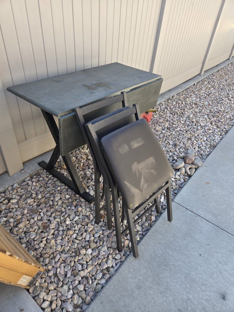 Used Folding Dining Table with 4 folding Chairs - Gray/Black