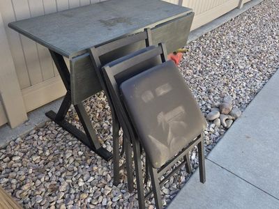 Used Folding Dining Table with 4 folding Chairs - Gray/Black