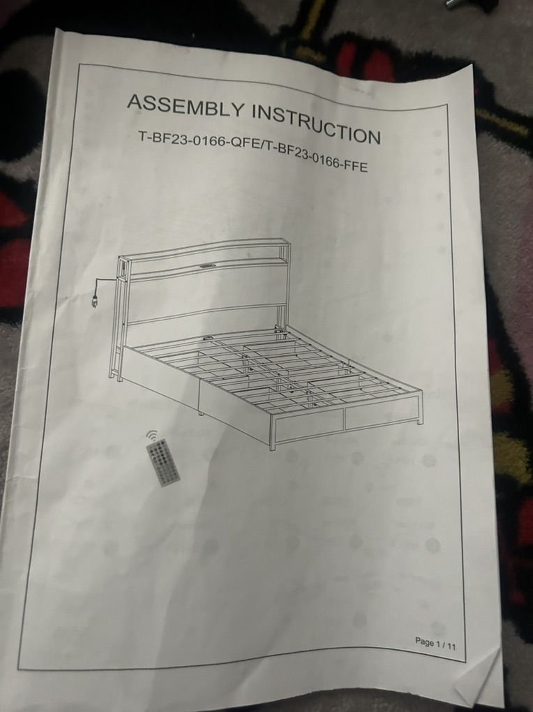 Full Size Bed Frame With Outlets, Etc.