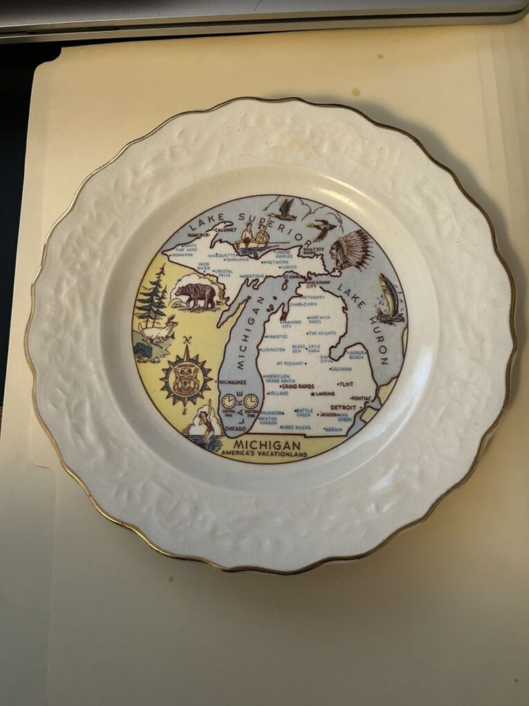Michigan Map Ceramic Plate