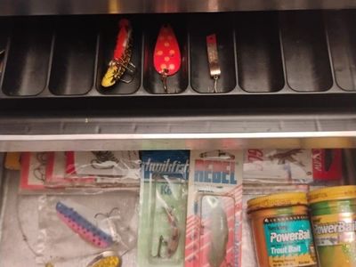 Vintage UMCO Model A133 Made in USA Aluminum 3-Tray Tackle Box with vintage Fishing Lures and Gear!