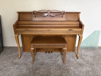 Rudolph Wurlitzer Upright Piano with Bench - Wood Finish