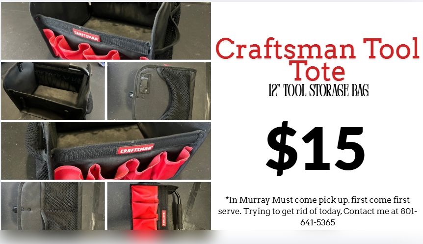 Craftsman 12" Open-Top Tool Tote Bag - Black and Red