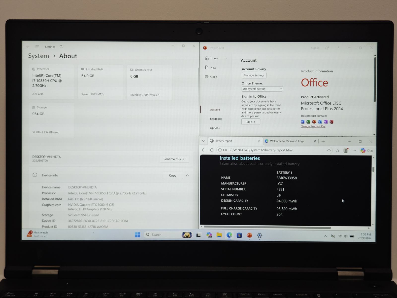 ThinkPad P15 Gen 1 20SUS06T00 | i7-10850H | 32G/512G | NVIDIA Quadro RTX 3000 6GB | W11 Pro + Office24 LTSC activated