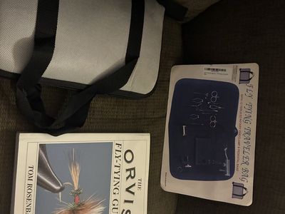 Fly Tying Traveler Bag Kit with 12 Tools, EZ Rotary Vise & The Orvis Fly-Tying Guide Book