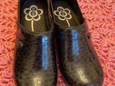 Sanita Women's Black Glitter Leather Professional Clogs, Size 7 Work Shoes
