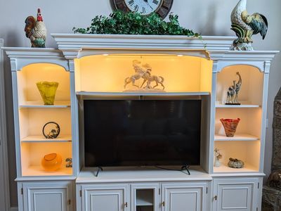 Beautiful White Entertainment Center (108"w x 83"h x 17d)/ Wall Unit with Built-In LED Lighting