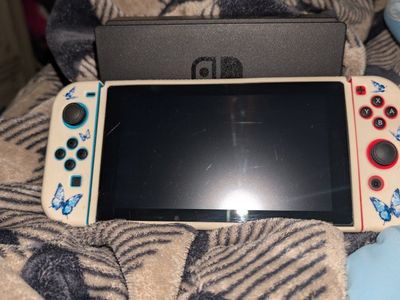 Nintendo Switch OLED Model Custom Butterfly White Joy-Cons Dock Console Used