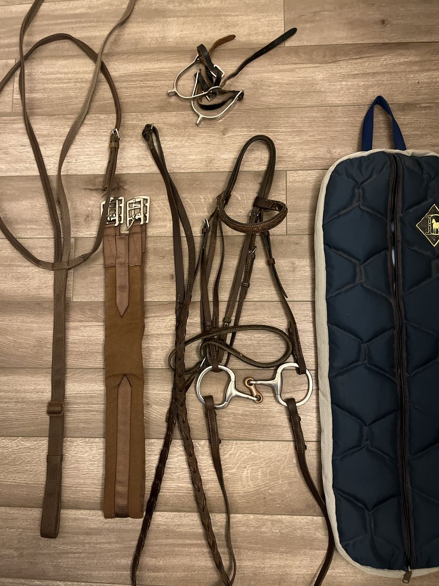English Tack-Bridle, Bridle Bag, Girth, Bit, Spurs, Martingale bundle