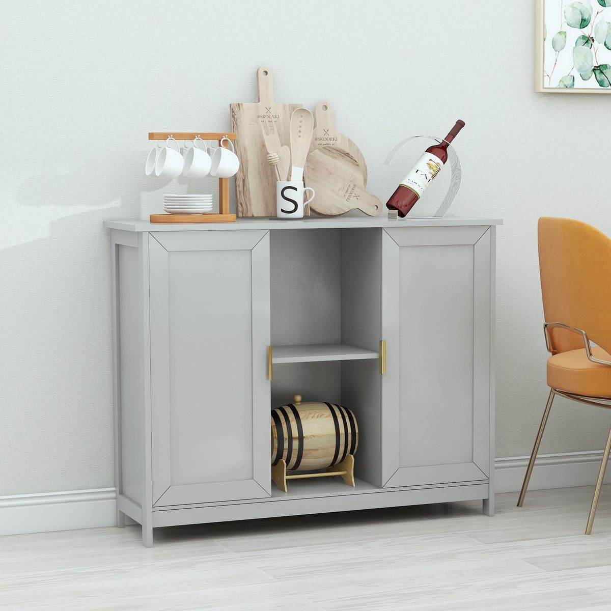 New! TaoHFE Grey Kitchen Pantry, Modern Wooden Small Credenza Sideboard