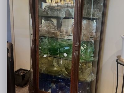Antique Curved Glass Display Cabinet - Claw Footed Oak China Hutch