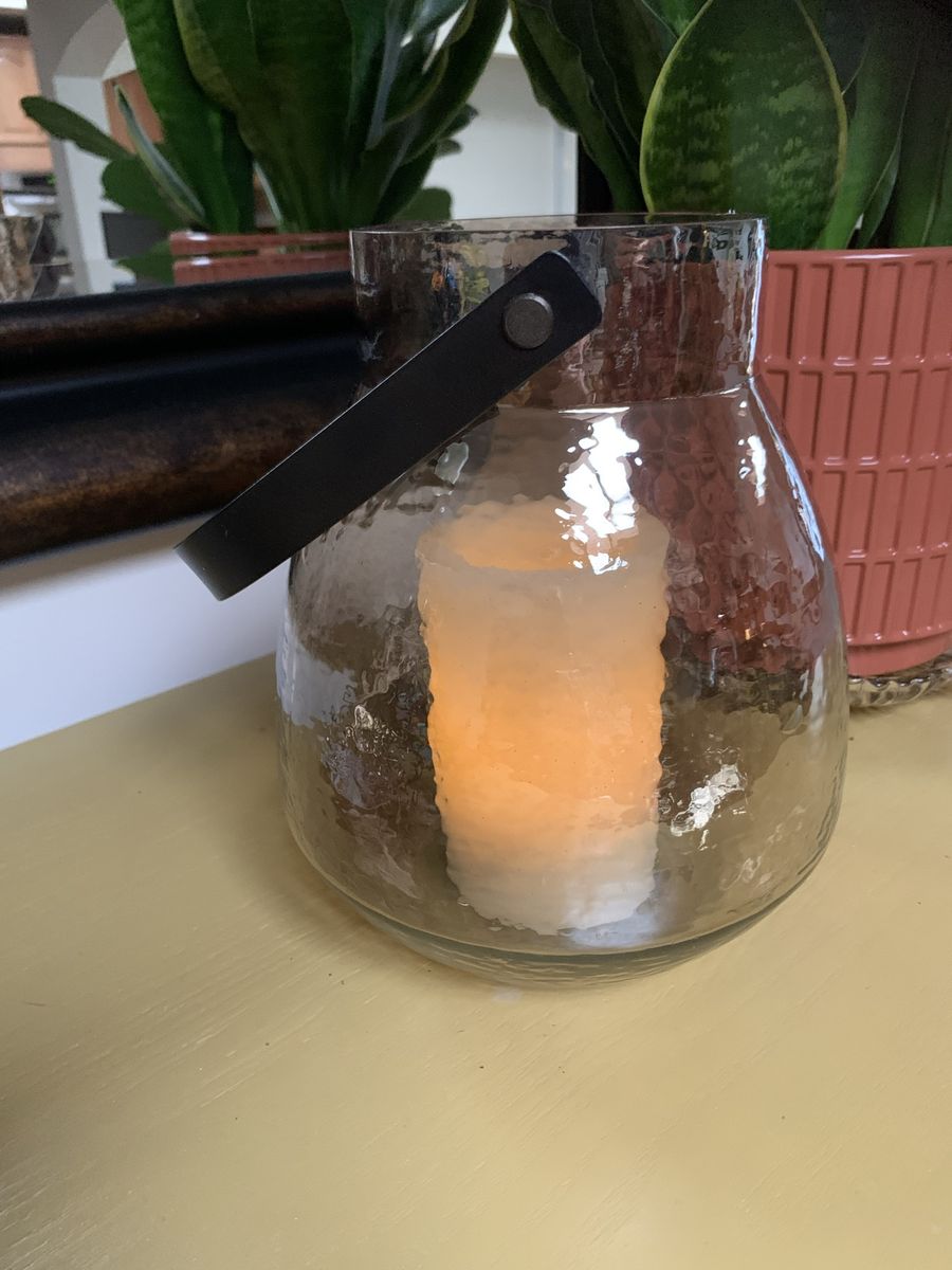 Hammered Glass Vase Or Lantern With A Metal Handle