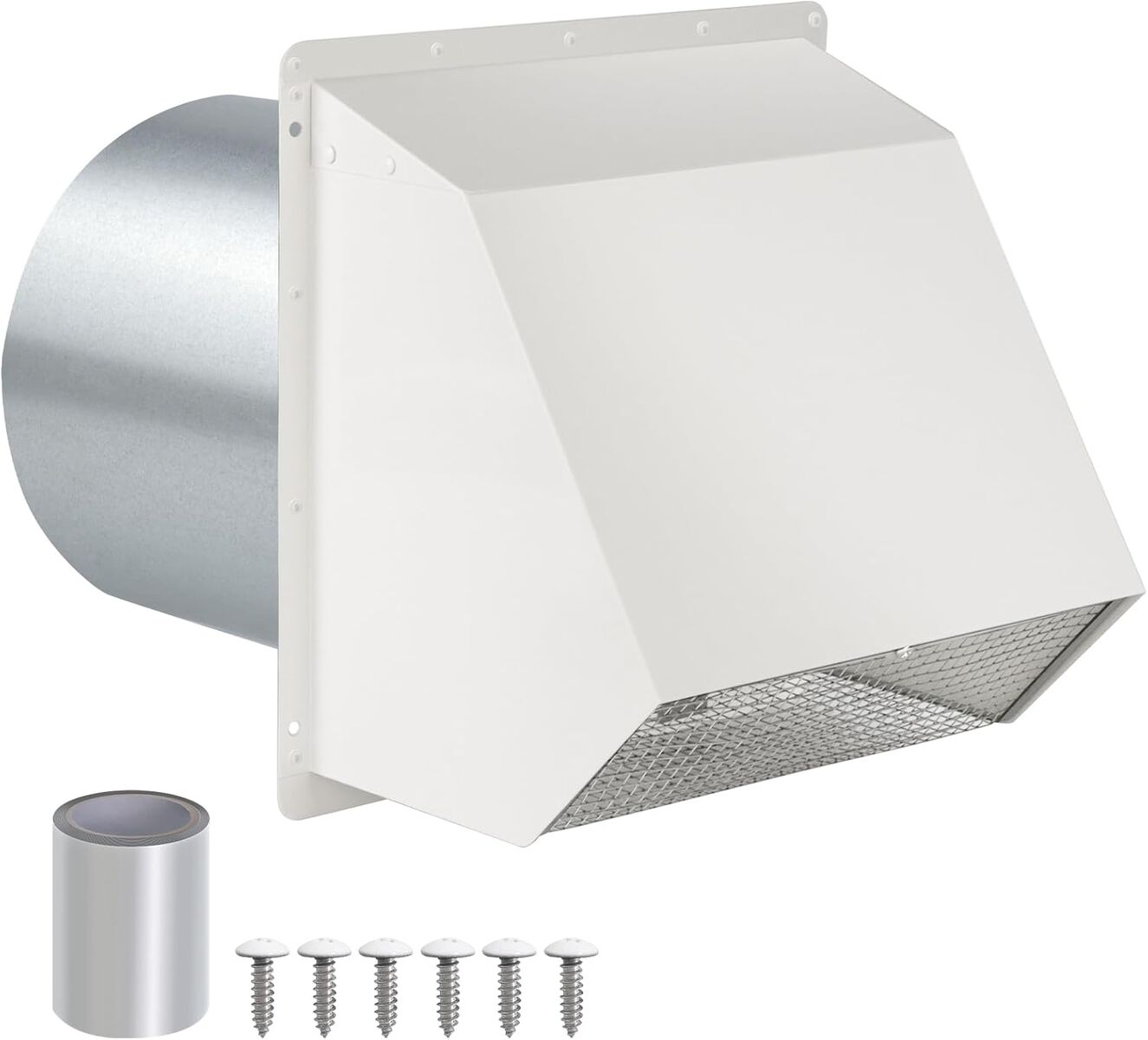 6" Hooded Wall Vent with Screen and Damper - Off White