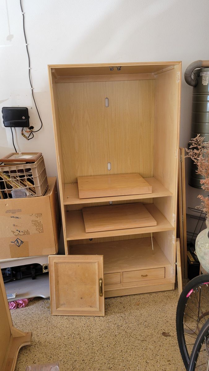 Light Wood Media Console Cabinet Armoire with Storage Drawers & Adjustable Shelves