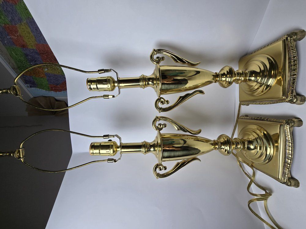 Vintage Brass Trophy Urn Table Lamps Pair 1998