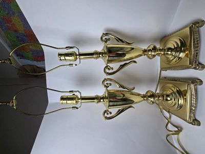 Vintage Brass Trophy Urn Table Lamps Pair 1998