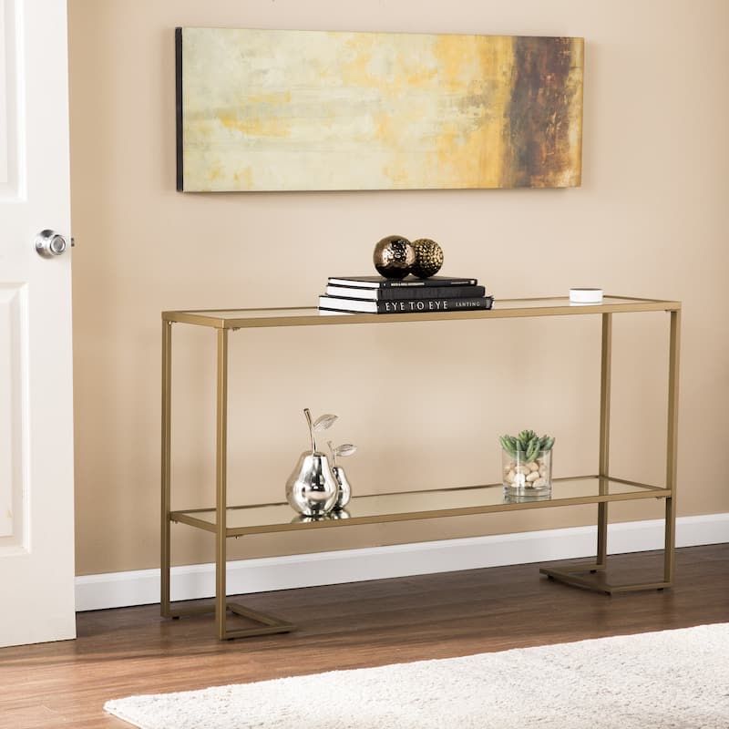 SEI Furniture Grant Glam Console Table – Matte Gold Finish – NEW IN BOX