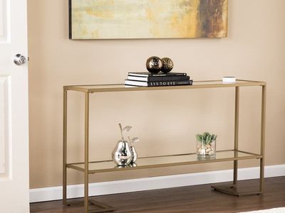 SEI Furniture Grant Glam Console Table – Matte Gold Finish – NEW IN BOX