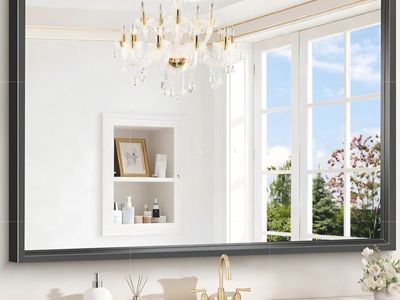 Black Rectangle Mirror, 48 x 36 Inch Large Bathroom Mirrors for Over Sink, 0.6" Thickened Deep Frame Rectangular Wall Mirror, Br