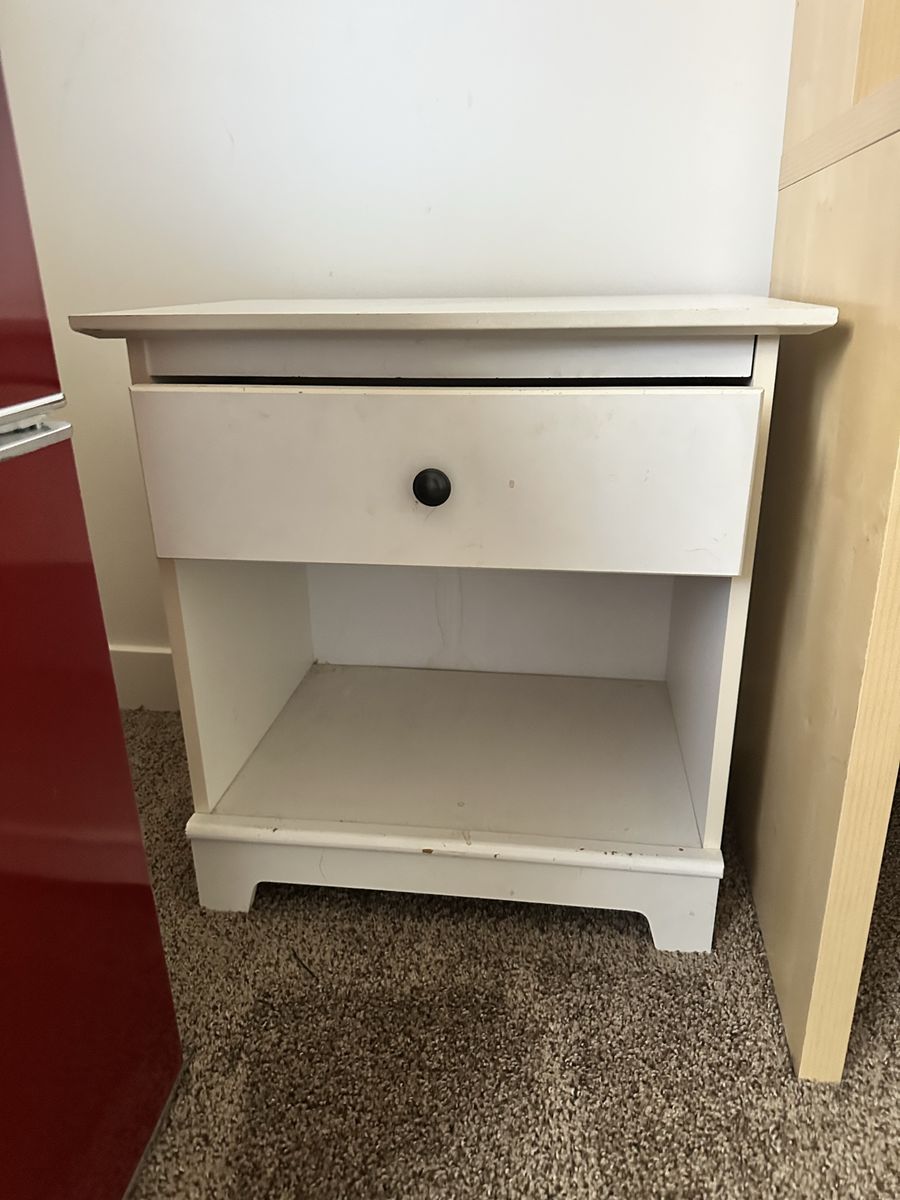 White Nightstand with Drawer & Open Storage Shelf - Classic Bedroom End Table
