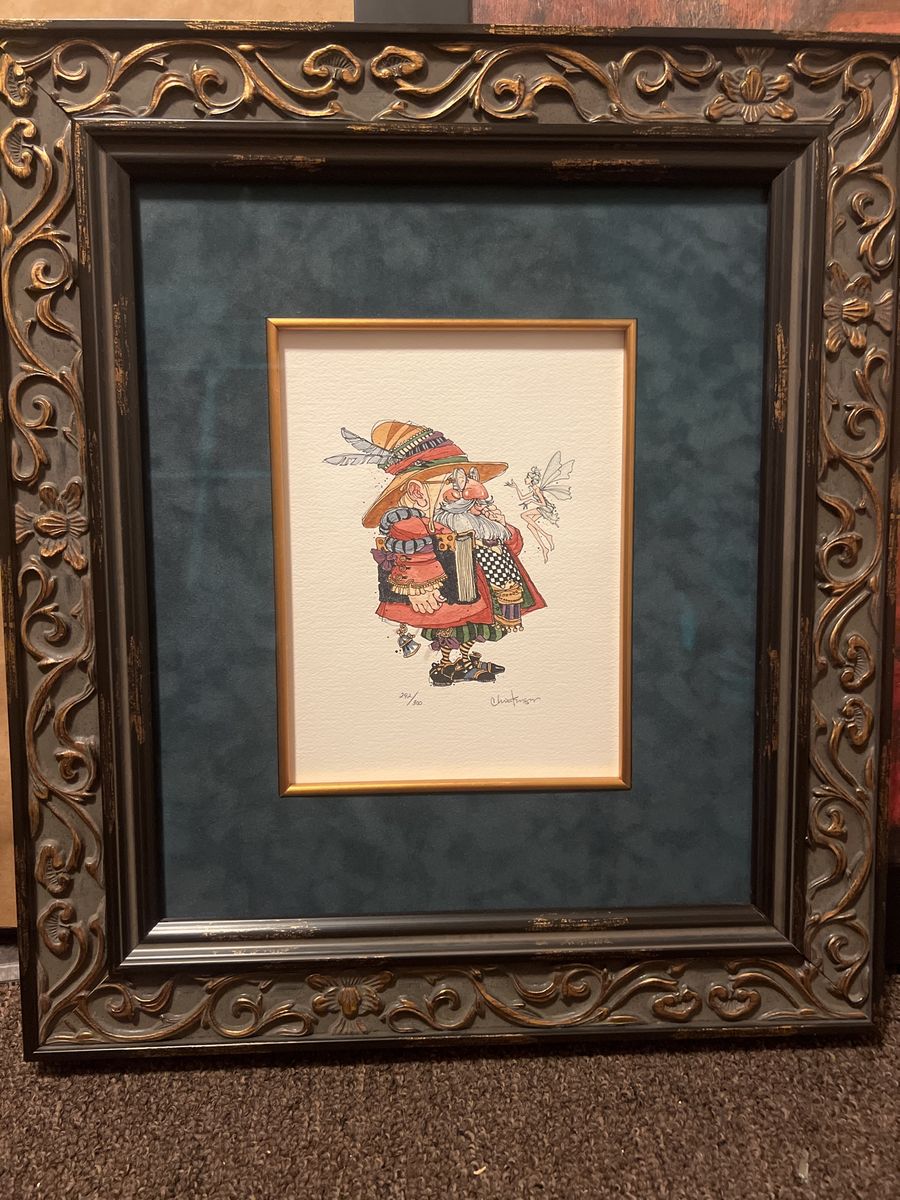 James C Christenson Signed & Numbered Framed The Scrivener’s Muse Print 293/300 Fantasy Gnome Fairy Folk Art