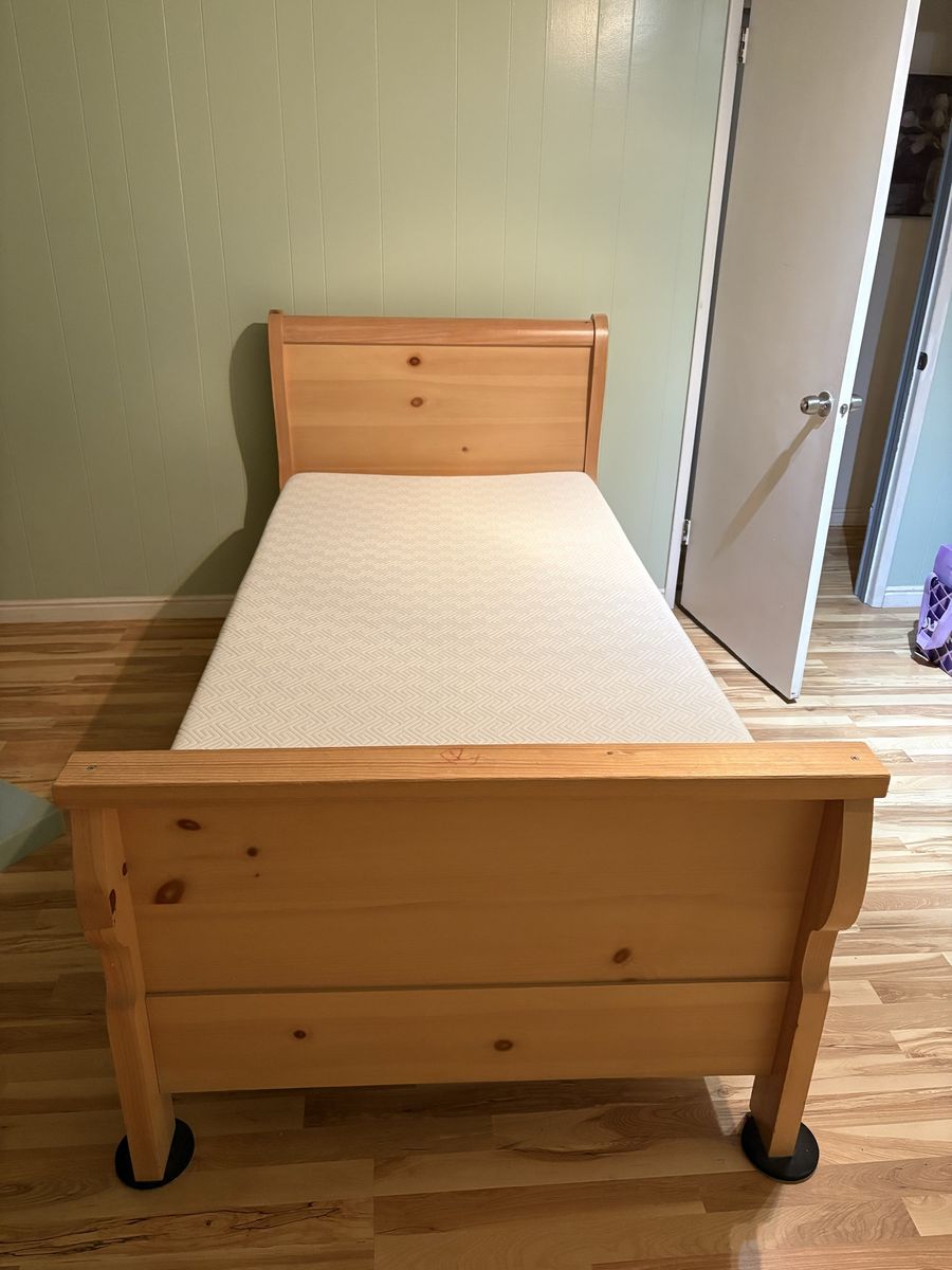 Solid Wood Twin Bed And Mattress