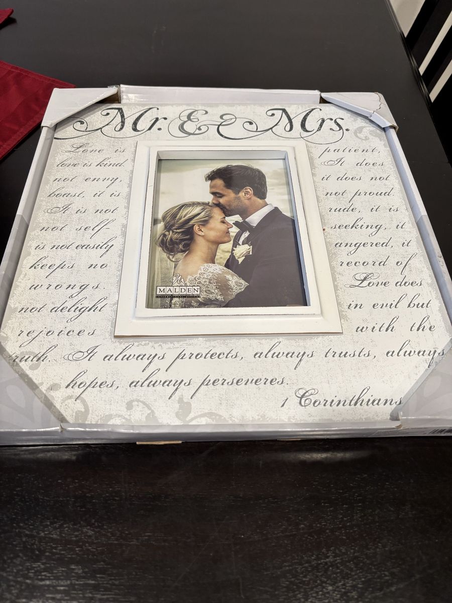 Malden Mr. & Mrs. Wedding Photo Frame with 1 Corinthians Scripture - White, New in Box
