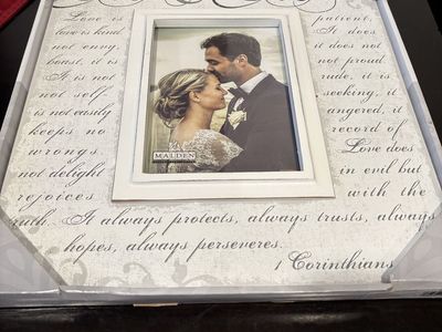 Malden Mr. & Mrs. Wedding Photo Frame with 1 Corinthians Scripture - White, New in Box