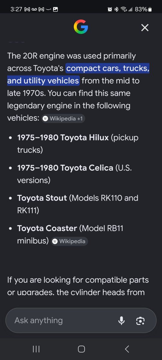 1978 Toyota  20R 4 cylinder engine, auto transmission donor corona car parts,race,hilux,pickup