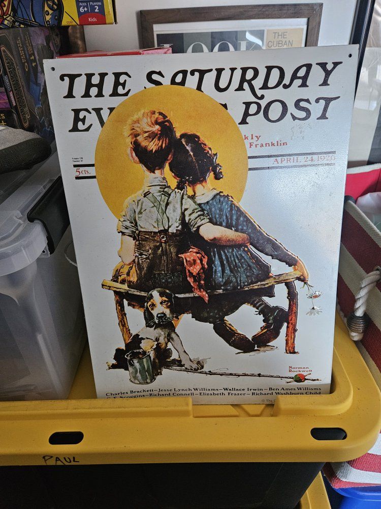 Norman Rockwell The Saturday Evening Post Metal Embossed Sign April 24 1926