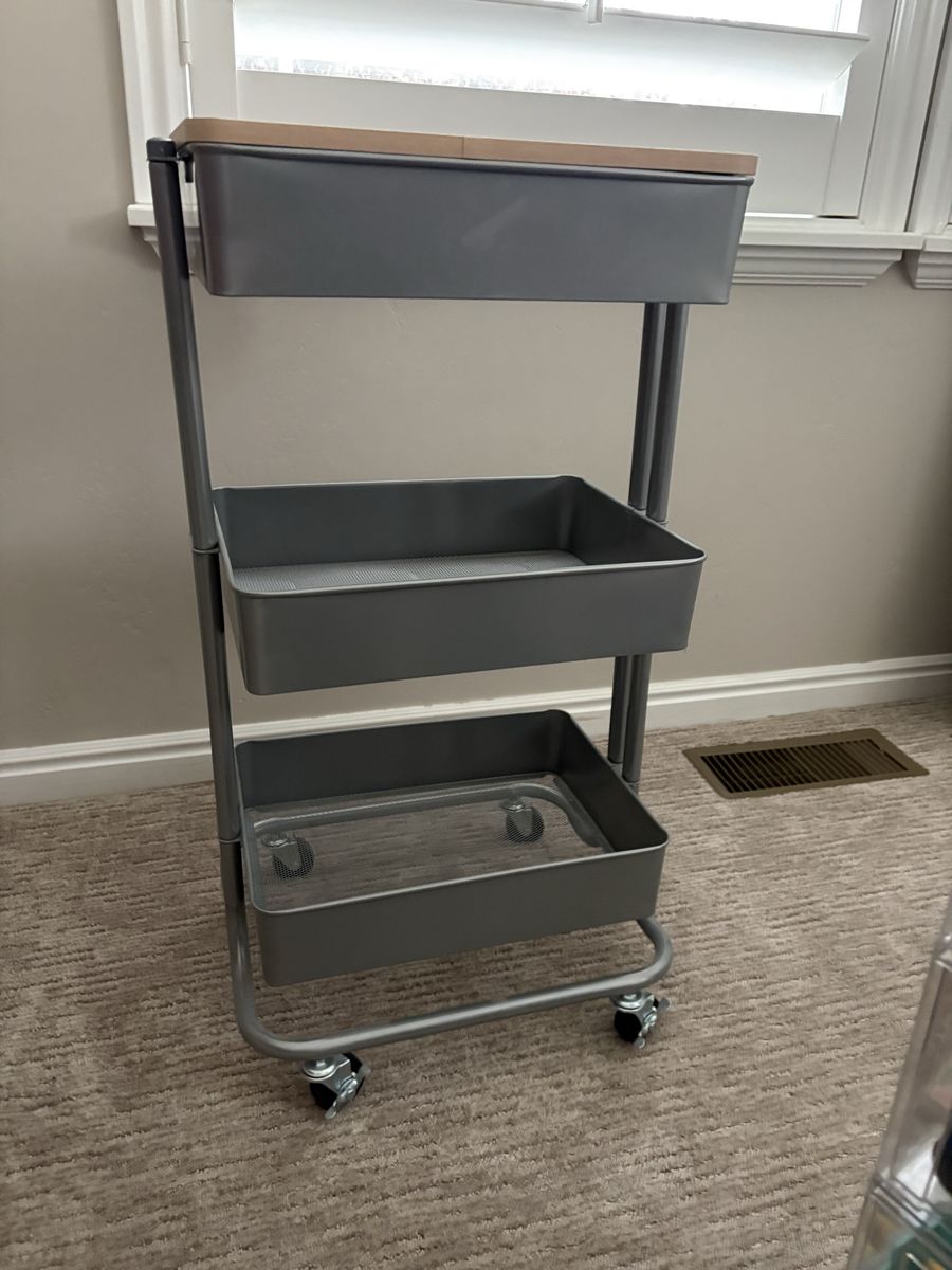 3-Tier Rolling Utility Craft Cart with Wood Top