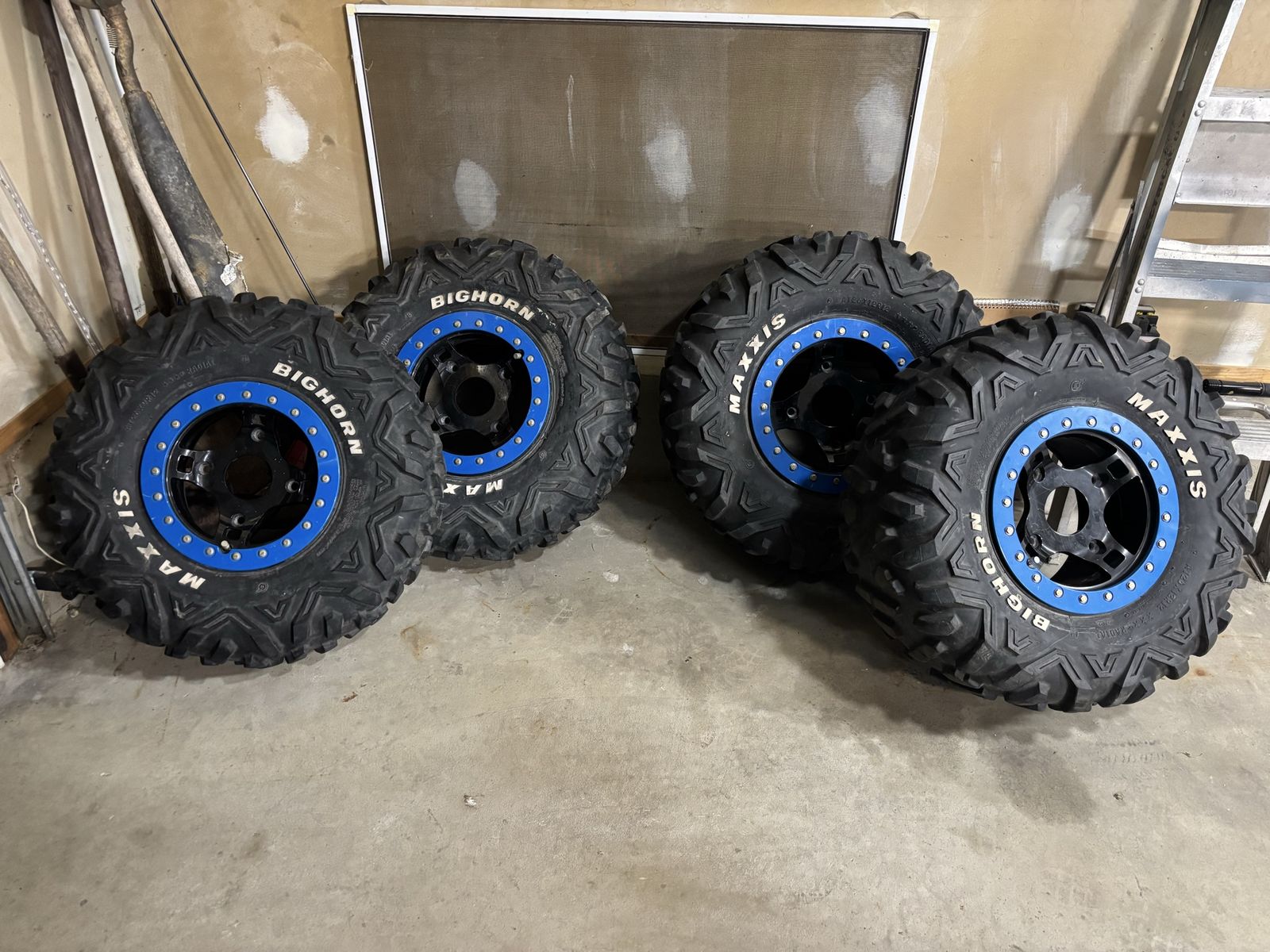 Set of 4 Maxxis Bighorn ATV / UTV Tires onWheels with Blue Beadlock Rings 4x156 I have the tires only listed will sell set 375