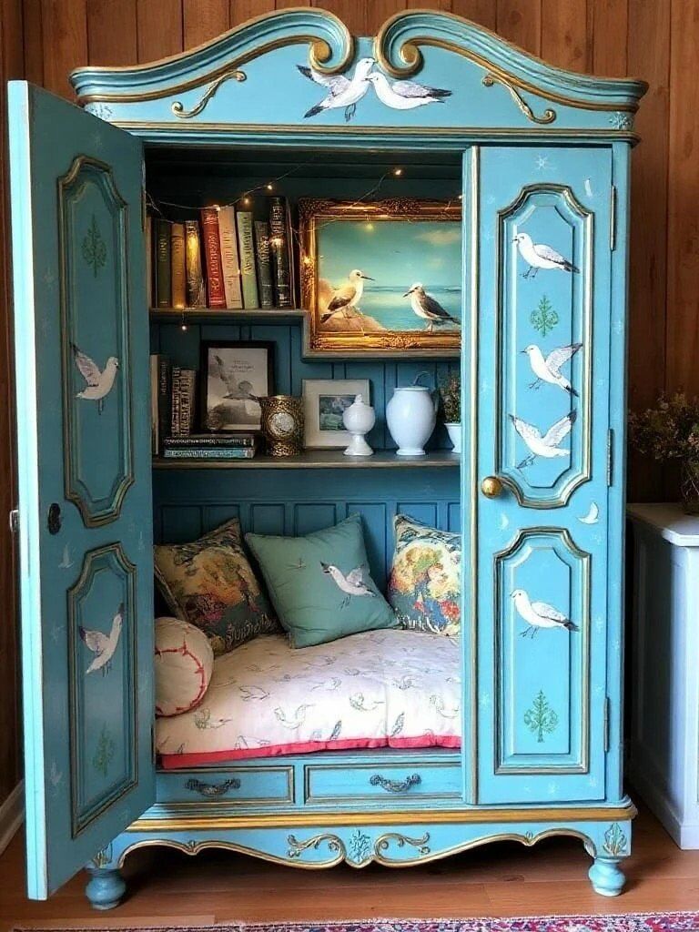 Antique Upcycled Armoire Reading Nook