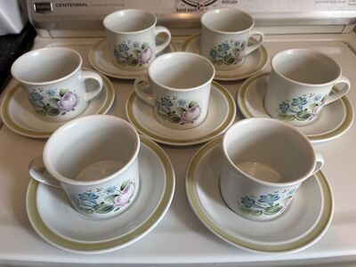 Royal Doulton stoneware Dubarry 7 cup and saucer sets EXCELLENT