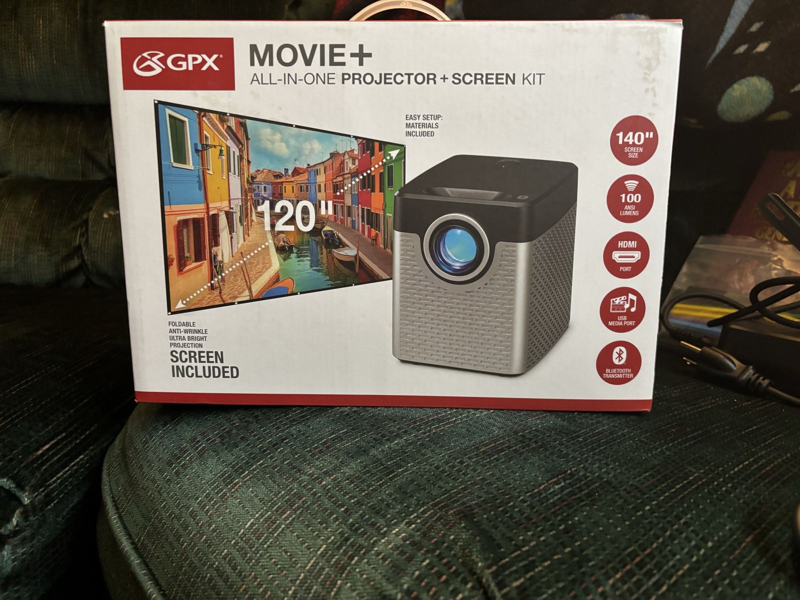 GPX Movie+ All-in-One Projector and Screen Kit with 120 inch Screen