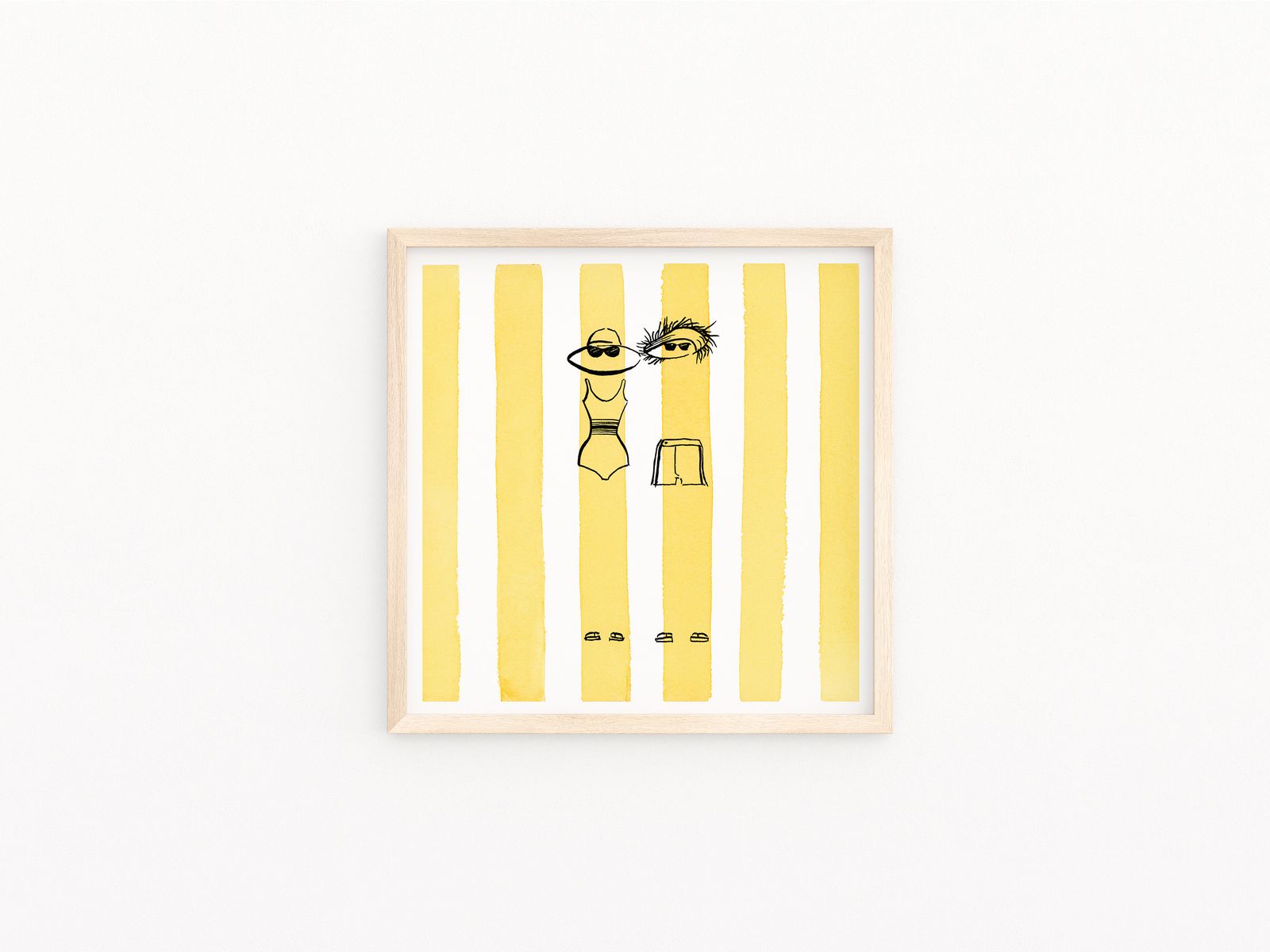 1960s Retro Swimsuit Poster: Yellow Striped Beachy Fashion Wall Art