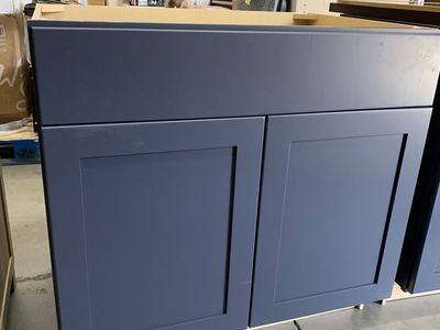 Hampton Bay Avondale 36 in. W x 24 in. D x 34.5 in. H Ready to Assemble Plywood Shaker Base Kitchen Cabinet in Ink Blue