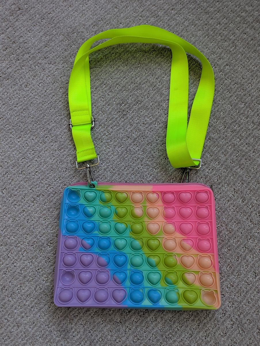 Rainbow Bear Heart Pop Purse Fidget Bag