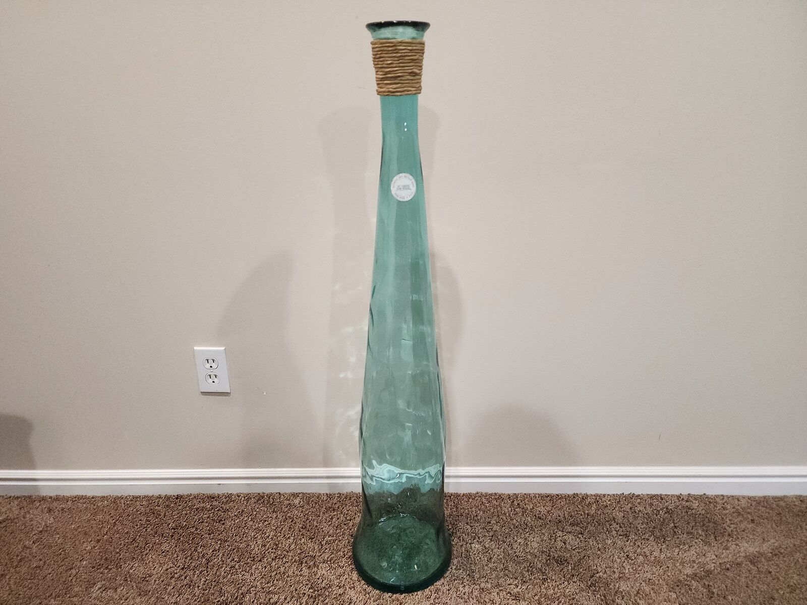 MID CENTURY MODERN VIDRIOS SAN MIGUEL TALL GREENISH BLUE FLOOR VASE HAND BLOWN LIKE VIKING ART GLASS NICE!