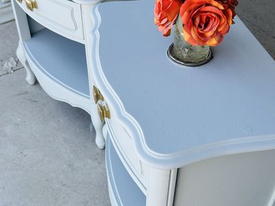Shabby Chic Light Blue/White French Provincial Nightstands - Set of 2 End Tables with Drawers