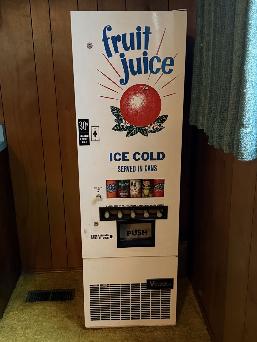 Vintage Vendwell Refrigerated Juice Vending Machine - 30 Cent Canned Beverage Dispenser