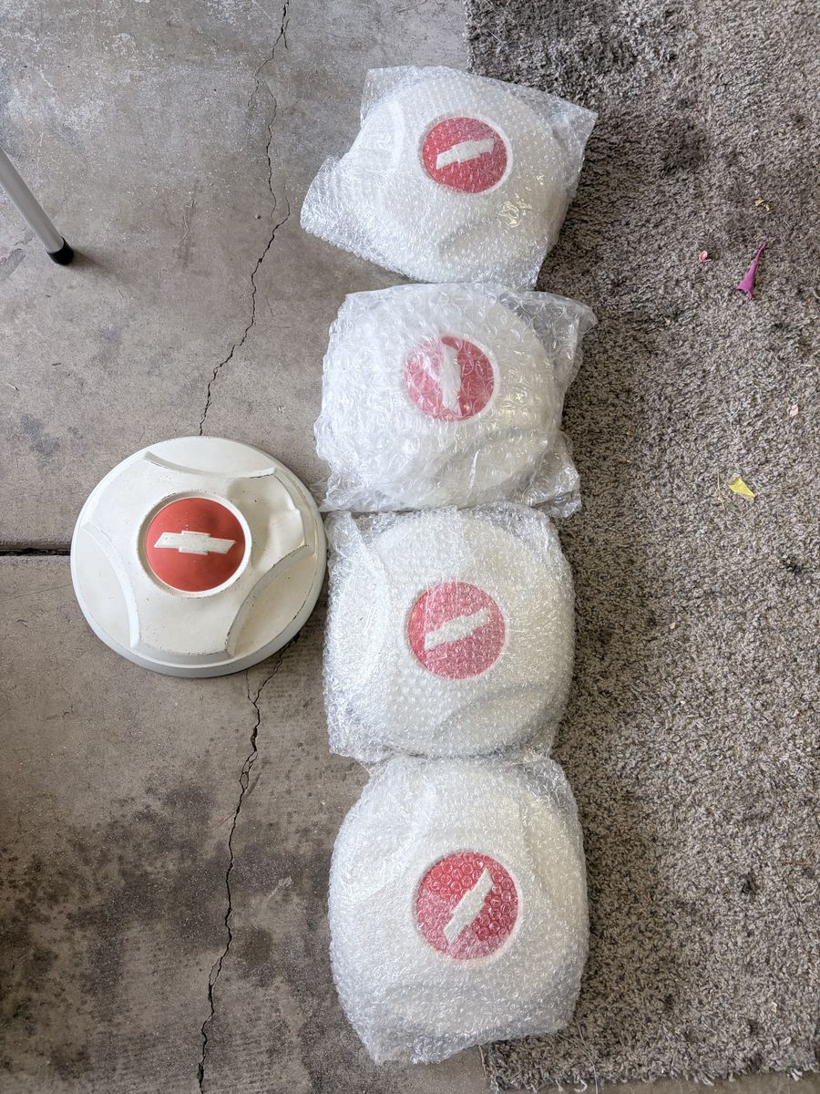 Set of 4 Vintage Chevrolet White & Red Center Hub Caps