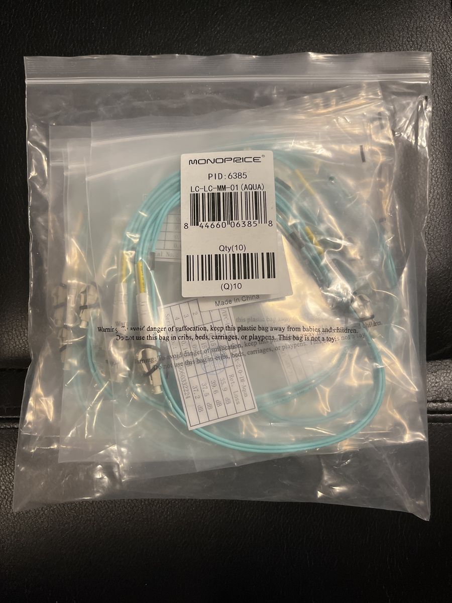 Monoprice PID: 6385 LC-LC MM-01 Aqua 1 meter Fiber Optic Cables - Qty 10, New in Bag