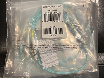 Monoprice PID: 6385 LC-LC MM-01 Aqua 1 meter Fiber Optic Cables - Qty 10, New in Bag